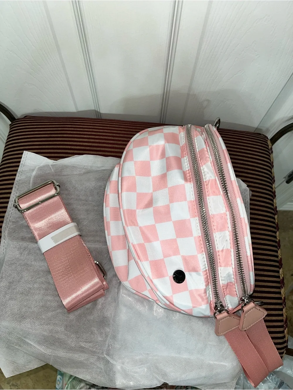 Lemon Drop Shop Pink Checkered Mini Crossbody Bum Bag